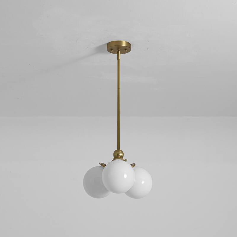 3-Light 14.2" W Mid-Century Modern Brushed Gold Chandelier with Opal Glass Bubble Globe Shades for Living Room, Bedroom