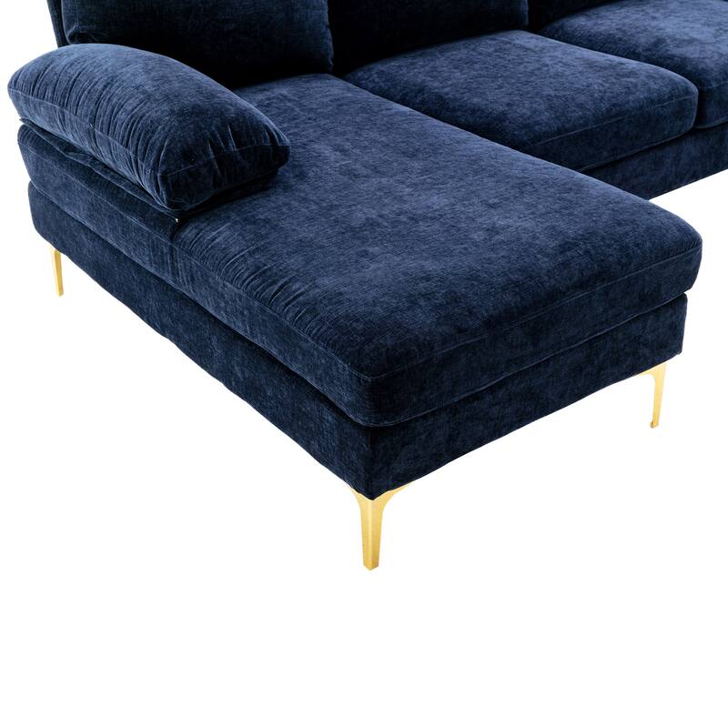 Living Room Chenille Fabric Sofa Sectional Sofa with Cushion Back, Pillow Top Arms, and Metal Legs
