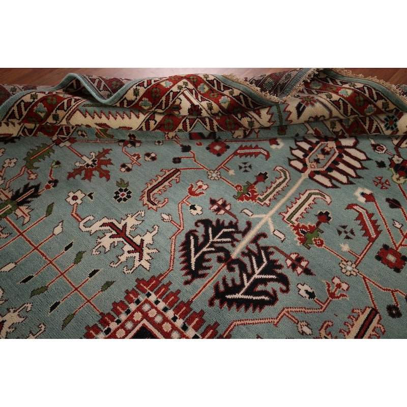Light Blue & Ivory Oushak Indian Large Rug Hand-Knotted Wool Carpet - 11'11"x 14'3"