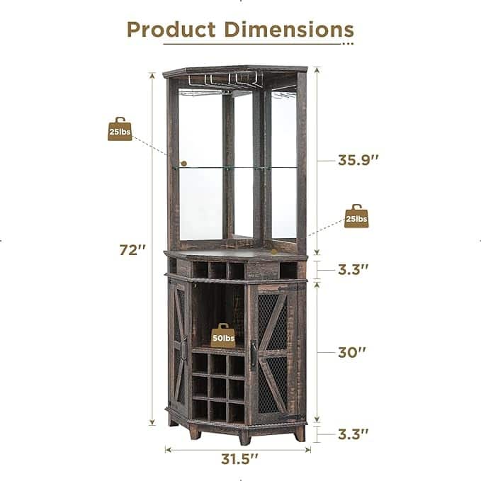 Farmhouse Corner Bar Storage Cabinet, Wine Bar Cabinet, Bar Cabinet