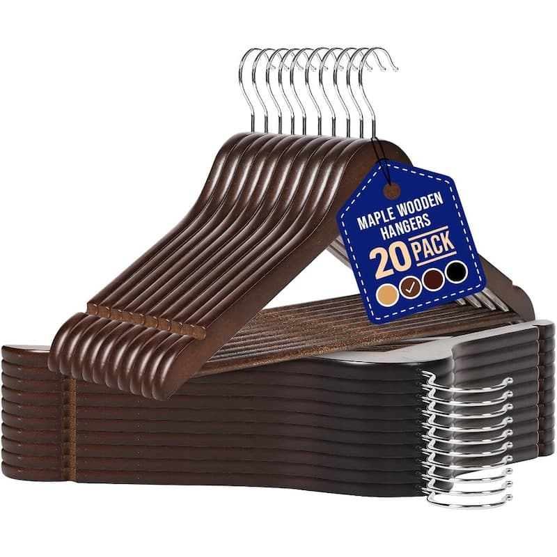 Vintage Wooden Hangers - Heavy Duty Set 360° Swivel Hook - 20 Pieces - Vintage