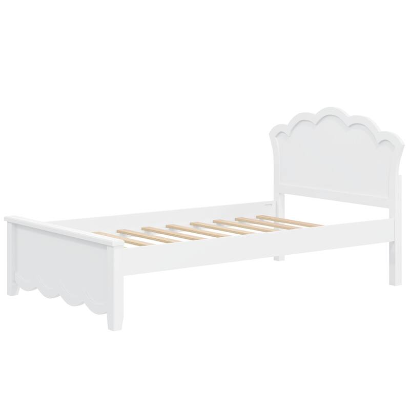 Elegant White Wood Platform Bed with Headboard by Harper&Bright Designs