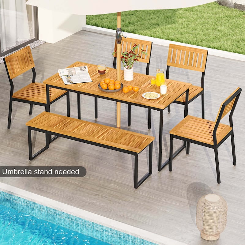 Costway 6 PCS Outdoor Acacia Wood Dining Set with Bench and 2" - See Details