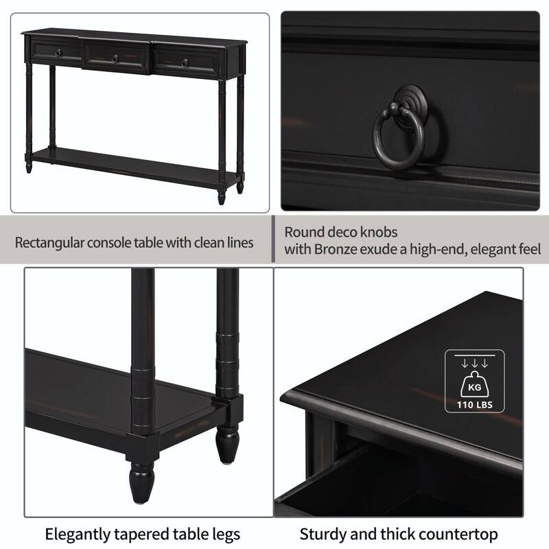 52'' Width Console Table with Drawers and Long Shelf for Entryway