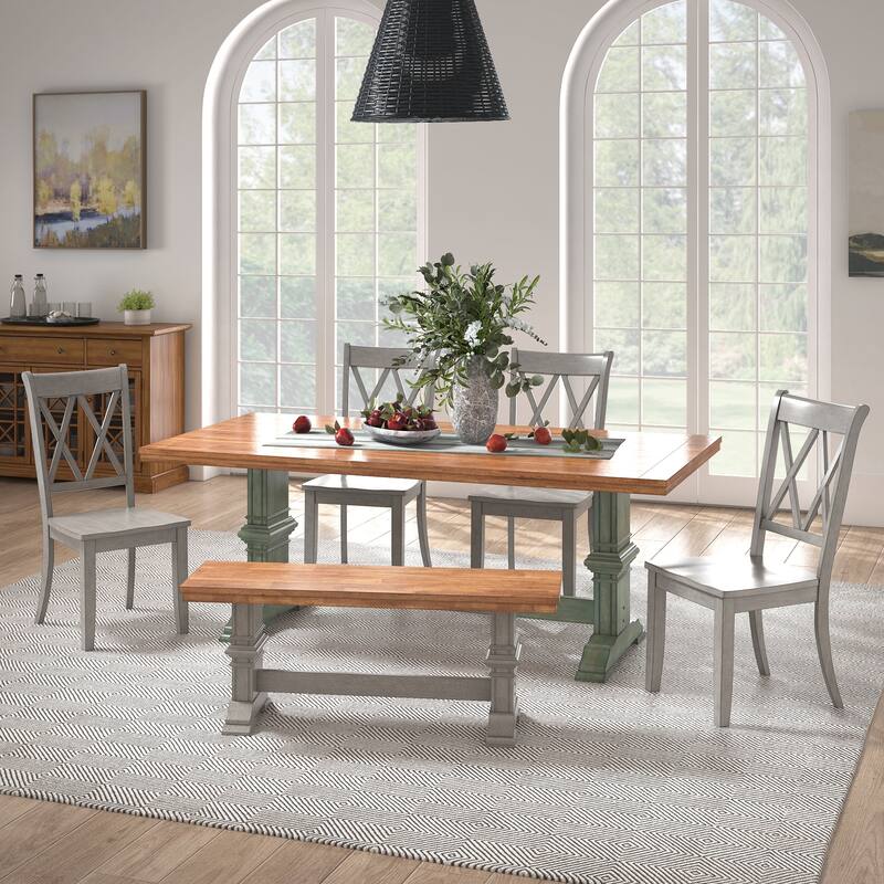 Ronda 78.7" Rectangular Solid Wood Top Dining Set with X-Back Chairs
