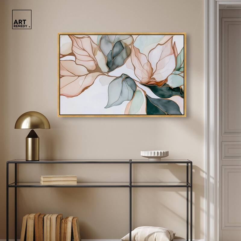 Golden Veined Leaves I Canvas by Art Remedy
