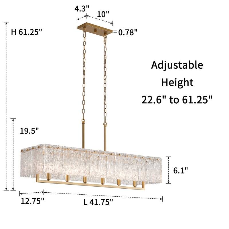 KAWOTI 41.75” Wide 6-light Rectangle Glass Kitchen Island Pendant - L 41.75" * W 12.75" * H 22.6"