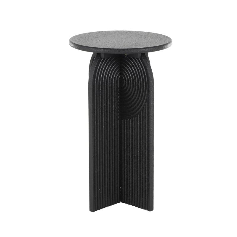 Wood Geometric Sandstone Carved Art Deco Arched Pedestal Accent Table - Set of 2 Black - Roche River Decor