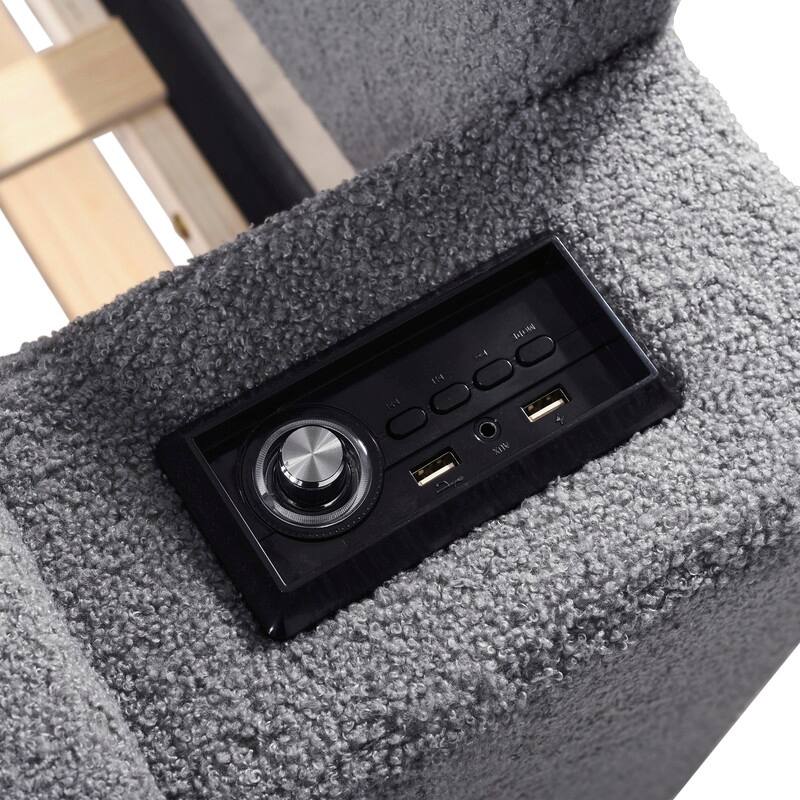 Twin Size Upholstered Daybed with Storage Armrests, Trundle and Latest Integrated Bluetooth Audio System, Teddy Fleece