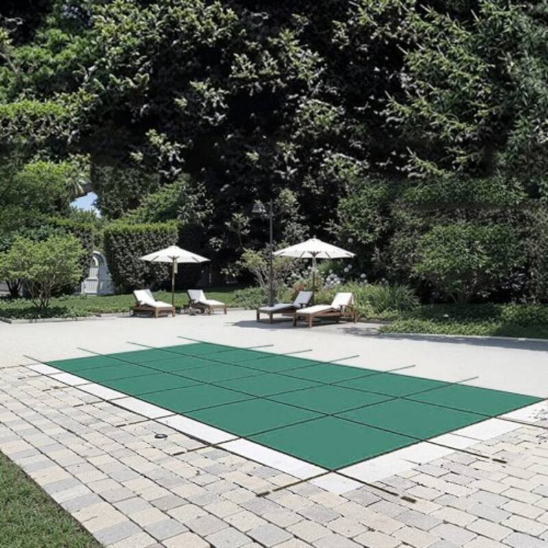 Rectangular Inground Pool Cover Mesh Winter Safety Cover Green - 12 x 24 ft
