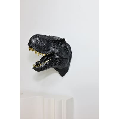 Dinosaur Head Hanging Wall Sculpture - 13.5" - Black and Gold