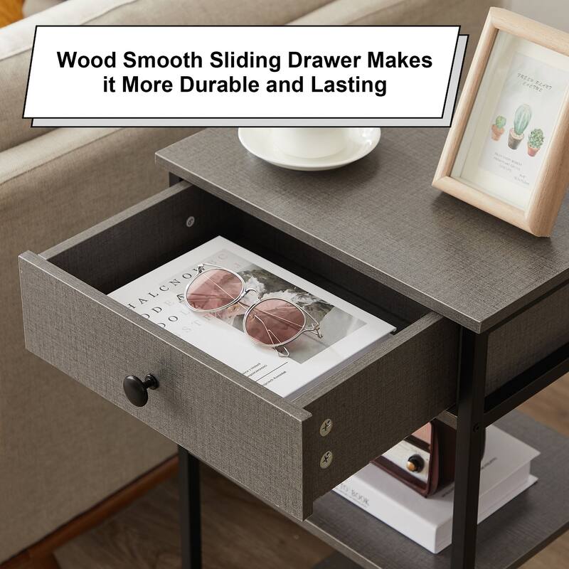 VECELO Modern Nightstand with Drawer & Open Shelves Slim Design for Small Spaces End Table with MDF & Rotating Floor Protectors