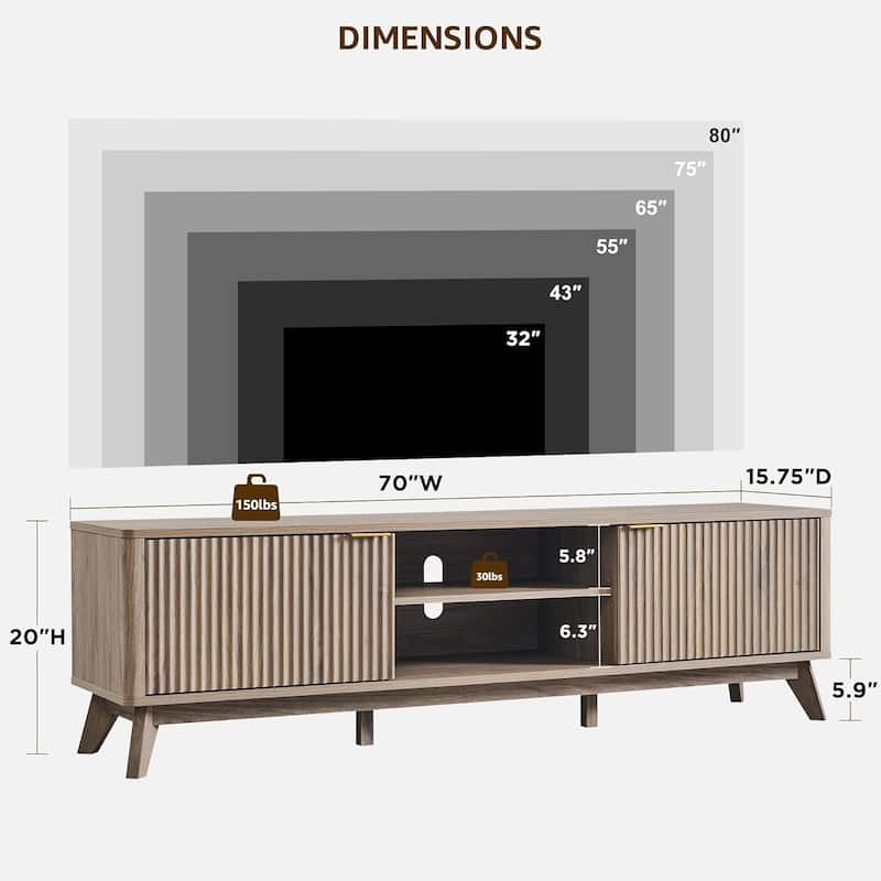 70" Modern Fluted TV Stand for Living Room, Wood Entertainment Center