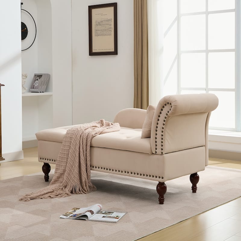 Velvet Chaise Lounge with a Storage Function, Tufted Cushions & Nailheads