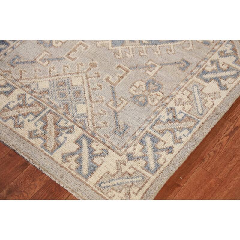 Hand Knotted Oriental 100% Wool Carpet Transitional Geometric Beige & Ivories Oushak Runner Rug - 11' 7'' X 3' 1''