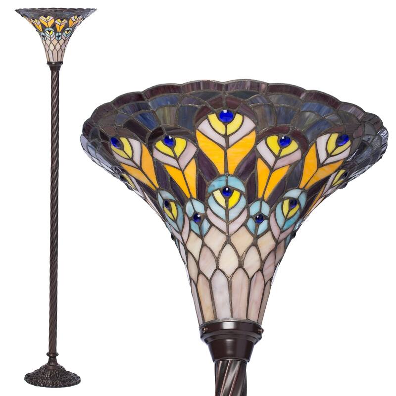 Copper Grove Linz Tiffany-style Peacock Torchiere