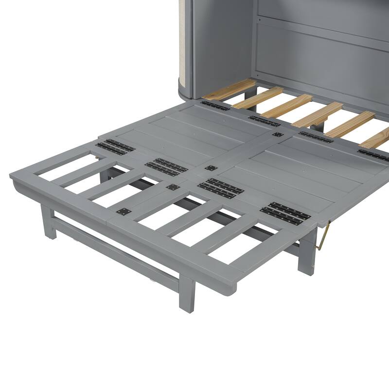 Space-Saving Full Murphy Bed with Hidden Storage and Modern Woven Design, Gray