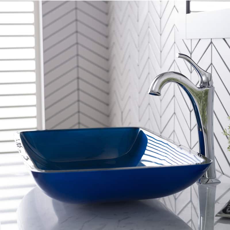 KRAUS Irruption Blue 22 in. Rectangle Glass Glass Vessel Bathroom Sink