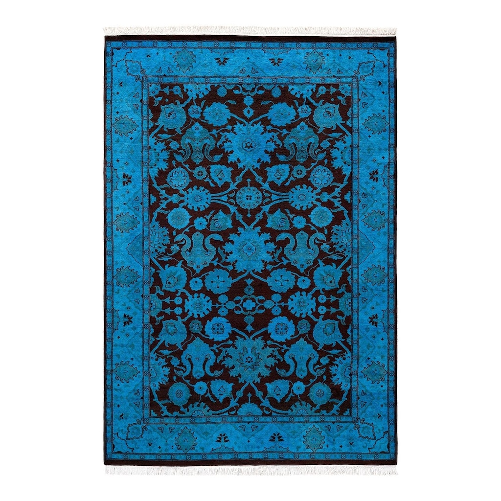Overton Hand Knotted Wool Vintage Inspired Modern Contemporary Overdyed Blue Area Rug - 4' 3" x 6' 2"