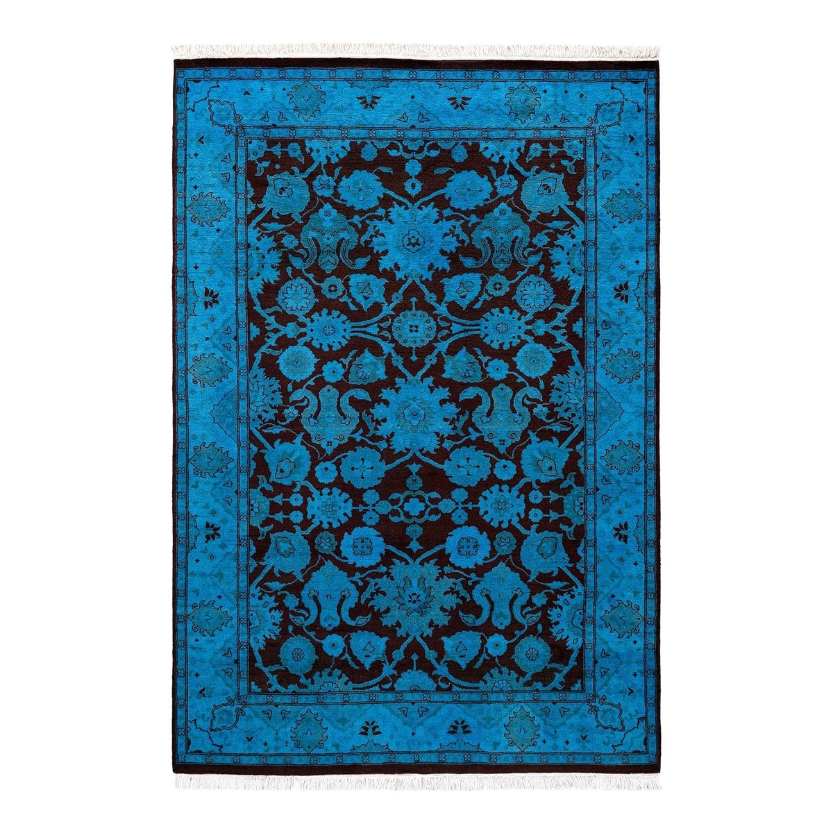 Overton Hand Knotted Wool Vintage Inspired Modern Contemporary Overdyed Blue Area Rug - 4' 3" x 6' 2"