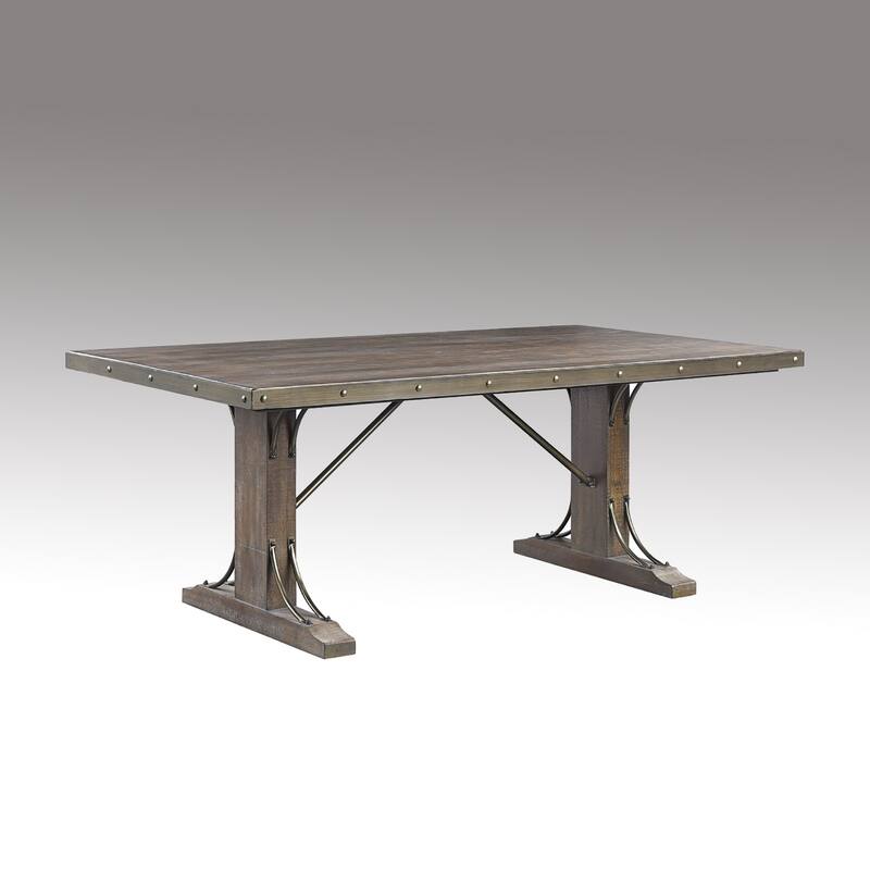 Rectangular Table Double Column Rectangular Dining Table with Double Pedestal Base in Weathered Cherry ...