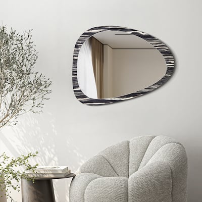 Contour Harmony Wall Mirror, 35"x27" Irregular Mirror on an Exotica Stained Veneer Frame - 35"x 27"x0.6"