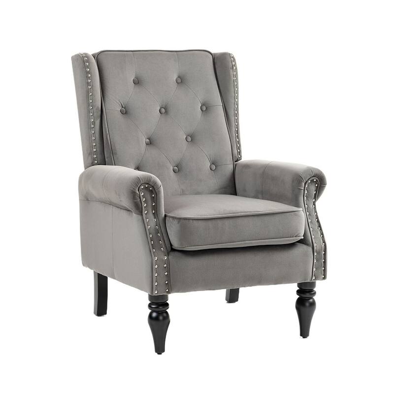 Transitional Wingback Accent Chair Armchair with Sturdy Wood Legs