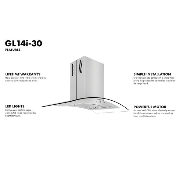 Island mount range hood in top stainless steel & glass zline gl14i