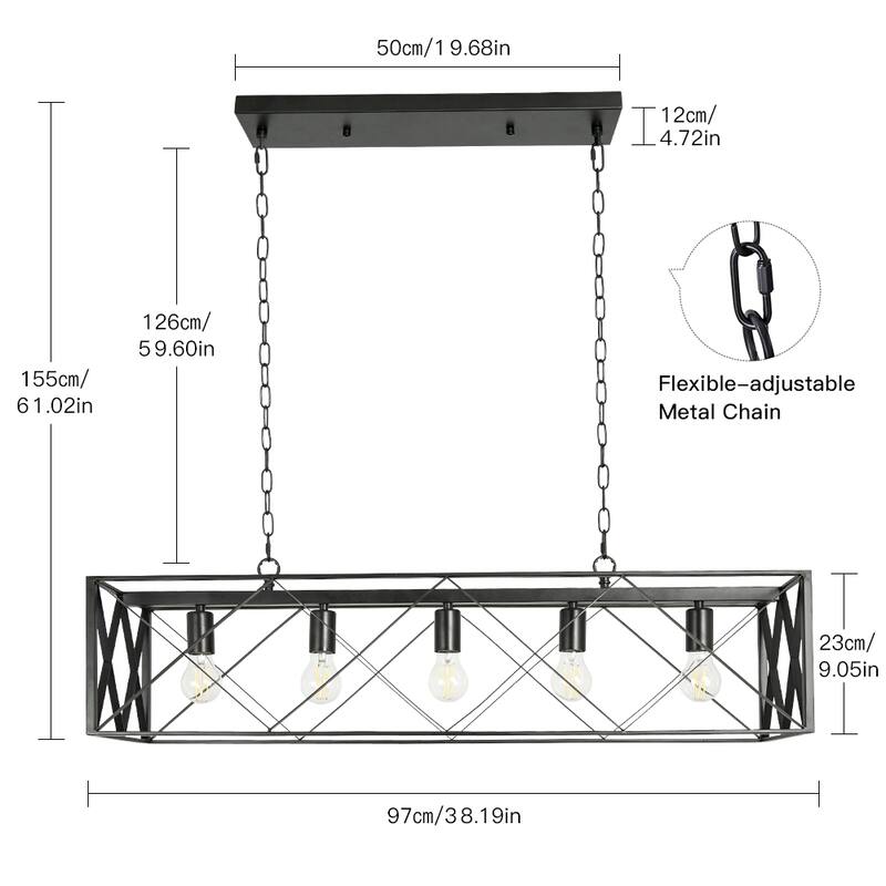 Depuley Industrial Metal Rectangle Kitchen Island Chandelier Black