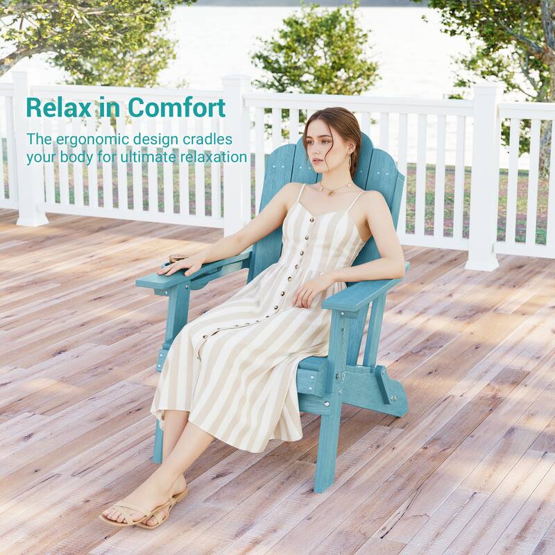 Foldable HDPE Adirondack Chair All-Weather W/ Cup Holder