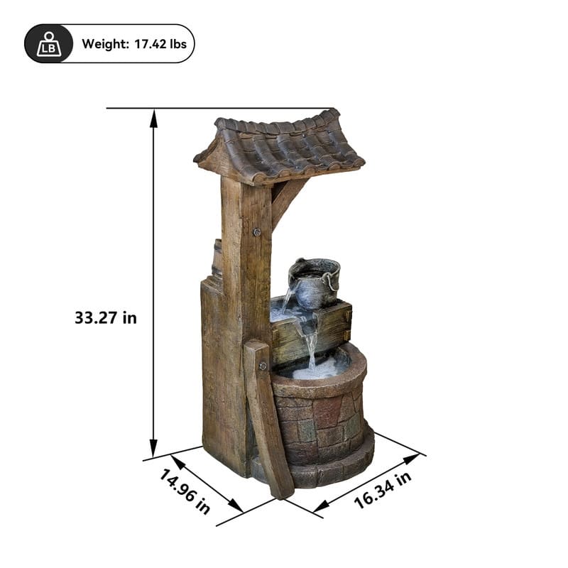 Vbal Rustic Well Pump & Bucket Water Fountain with LED Lights
