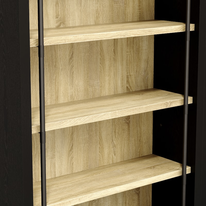 Large Ladder Bookshelf with Adjustable Rolling Ladder, Tall Library Bookcase Storage Display Unit