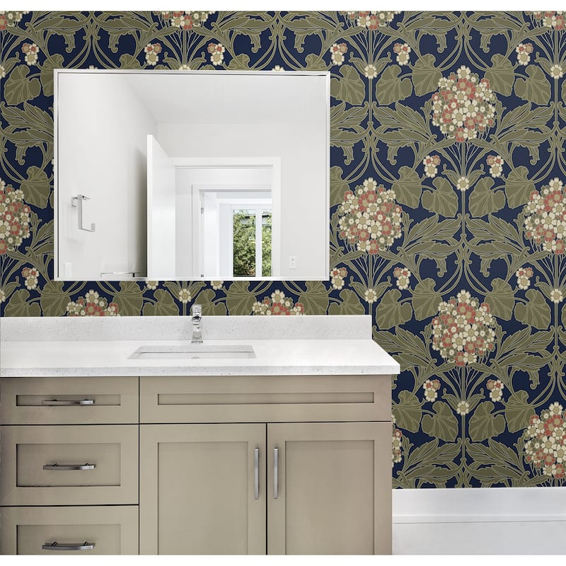Seabrook Designs Floral Hydrangea Nonwoven Unpasted Wallpaper
