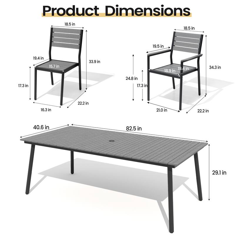 9PC Outdoor Patio Dining Set Aluminum Umbrella Hole Table with Stackable Chairs