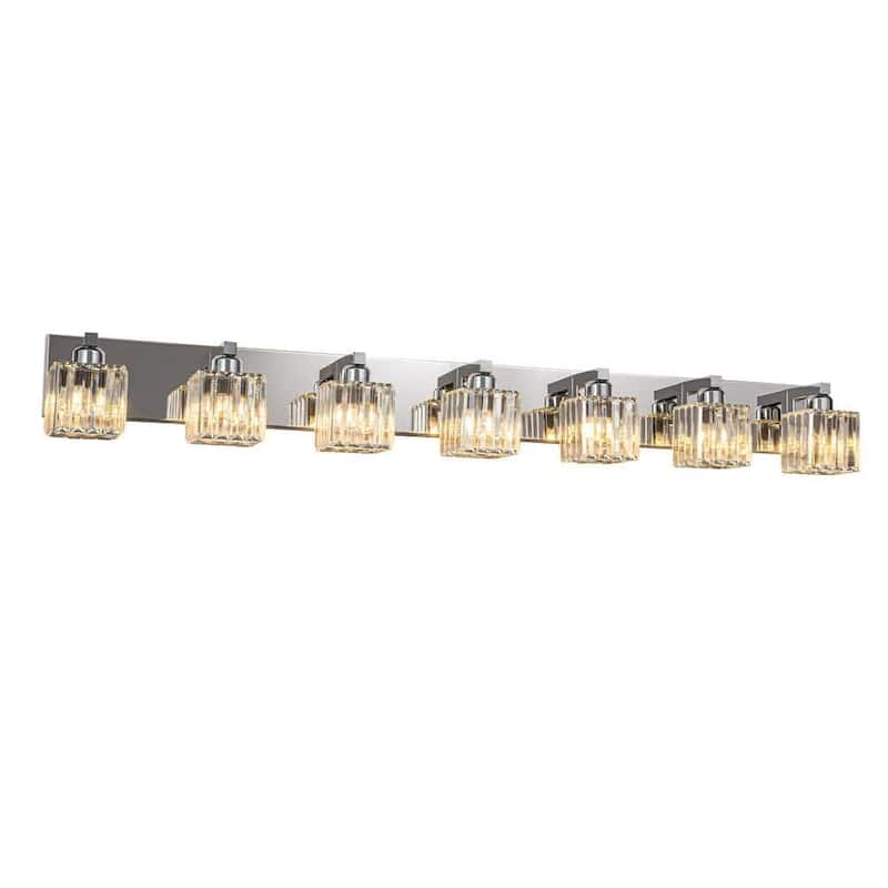 6/7 Light Bathroom Vanity Light Wall Sconce with Crystal Shade - 51.2" - Chrome