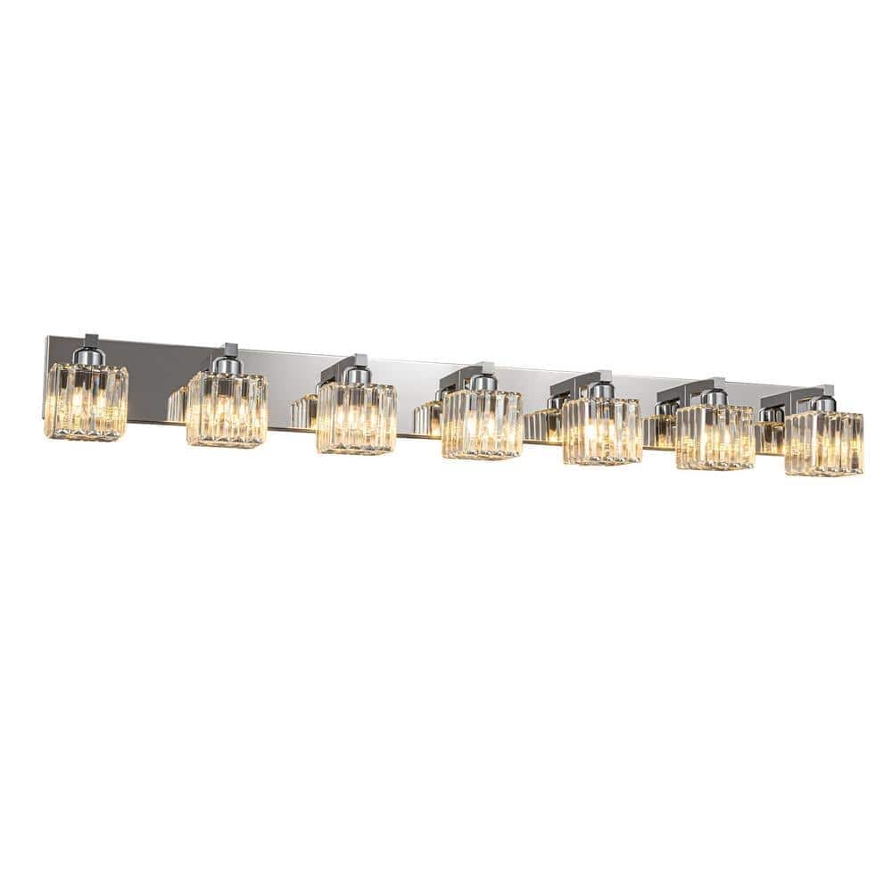 6/7 Light Bathroom Vanity Light Wall Sconce with Crystal Shade