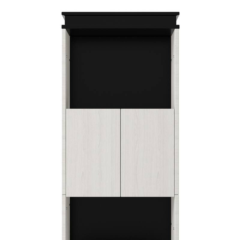 Full Size Murphy Bed with Foldable Desk, Storage Shelves, and Cabinets, Black & White, Space-Saving Design