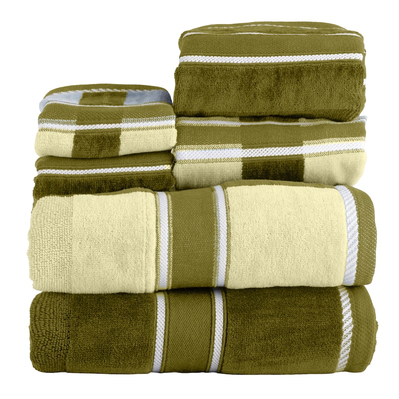 6PC Towel Set - Absorbent Cotton Bathroom Accessories Solid and Striped Towels by Windsor Home - Gren