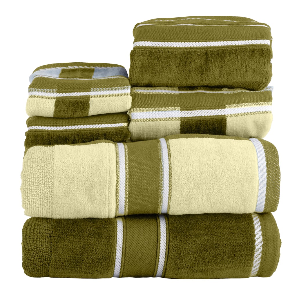 6PC Towel Set - Absorbent Cotton Bathroom Accessories Solid and Striped Towels by Windsor Home