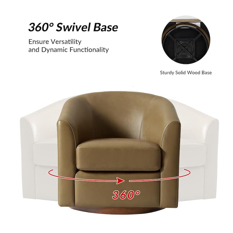 Althea Modern Genuine Leather Swivel Barrel Chair with Solid Wood Base Set of 2 By HULALA HOME