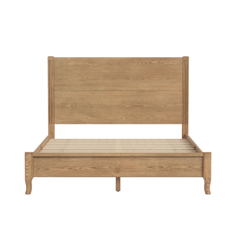Solid Wood Panel Platform Bed with Headboard, Double Size Beds Wooden Rustic Bed Frame Bedroom Furniture