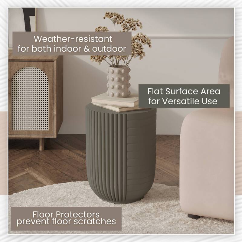 14" Wide Round Side Table in Fiberstone with Ribbed Design Trove Collection
