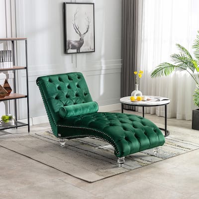 Emerald 63.98" Buttons Tufted Chaise Lounge Chair with Pillow