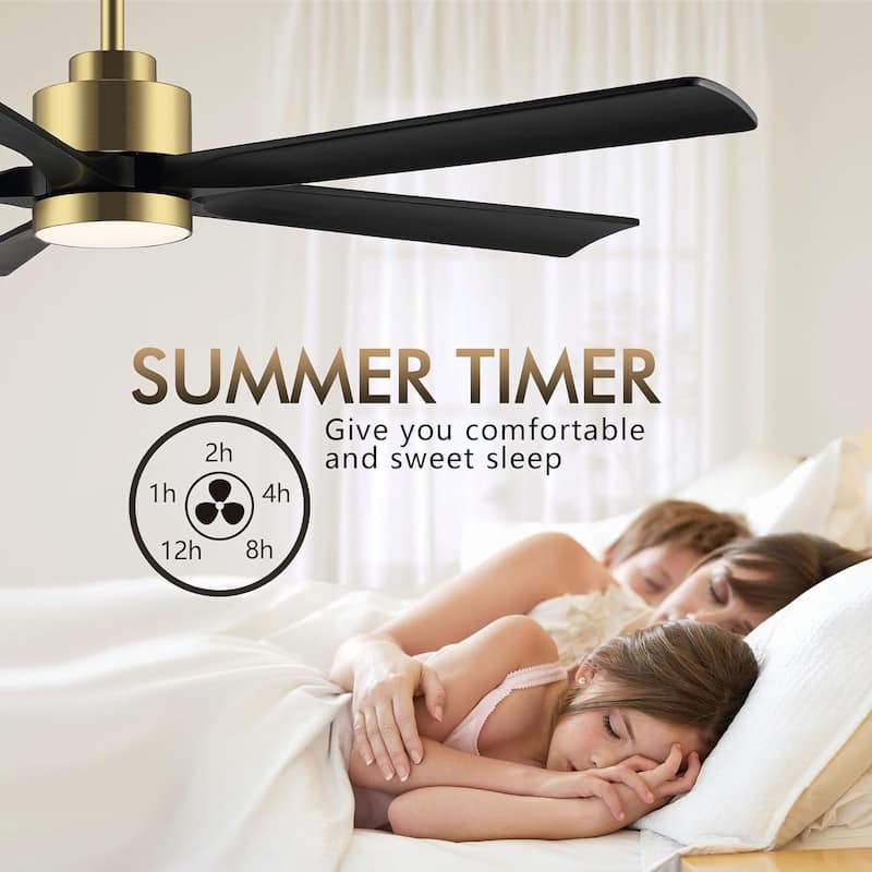 60-inch Modern Solid Wood 5-blade Dimmable LED Ceiling Fan with Remote