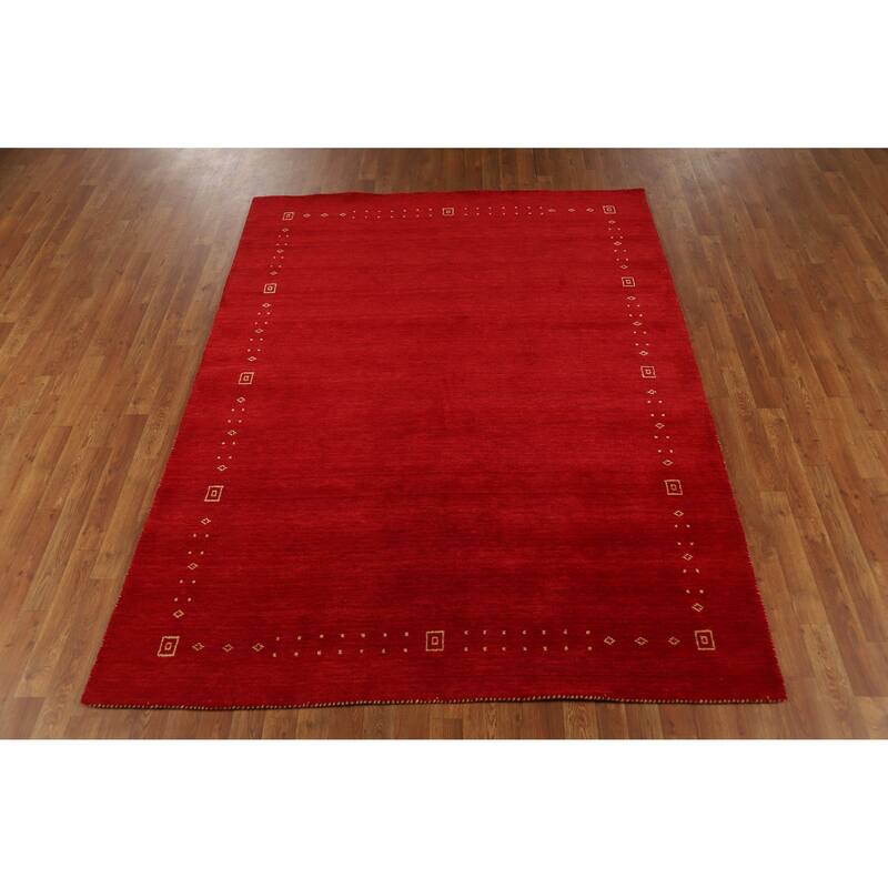 Tribal Red Gabbeh Indian Area Rug Hand-Knotted Wool Carpet - 5'10" x 7'9"