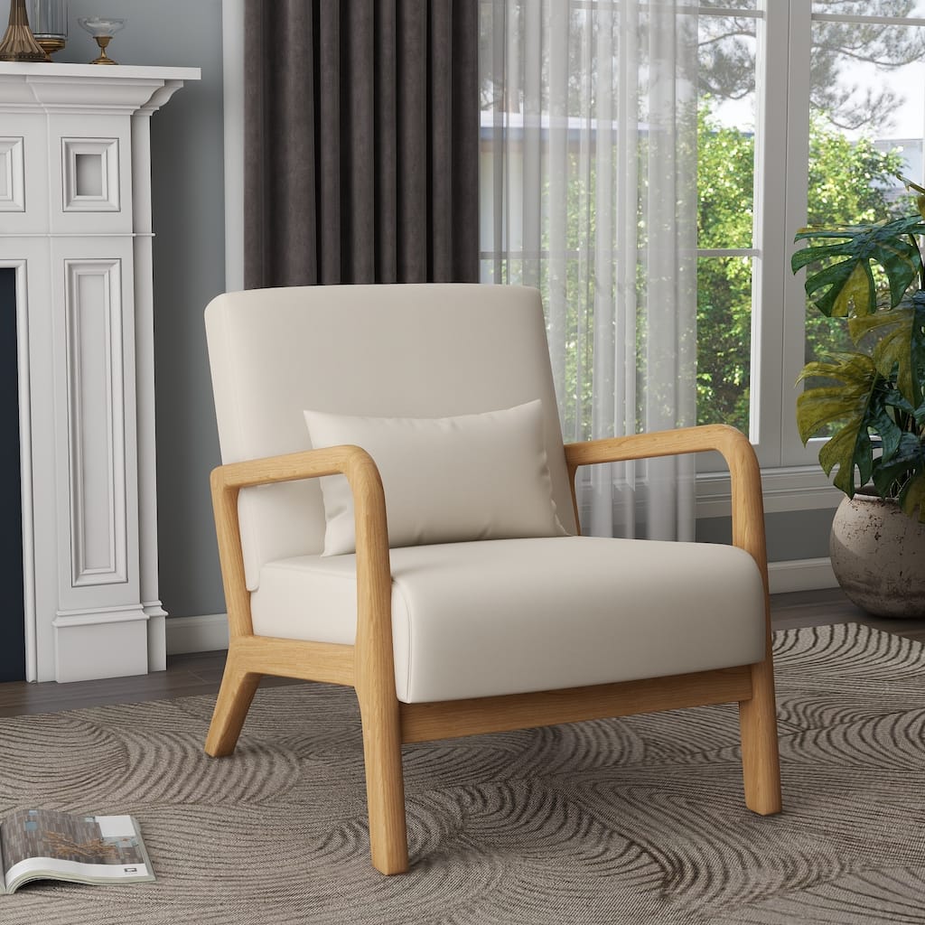 Mid Century Modern Upholstered Accent Chair with Pillow