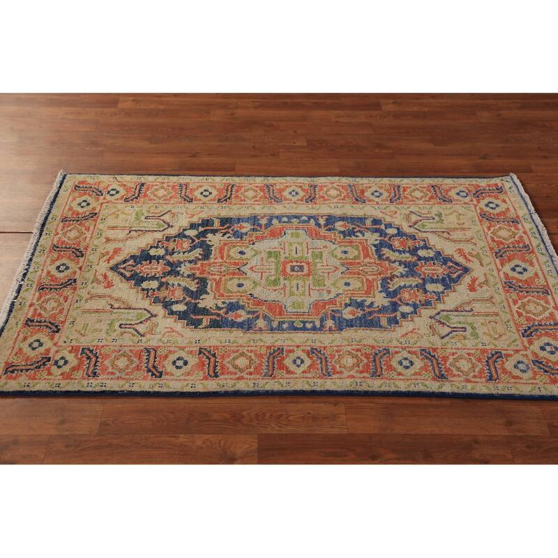 Medallion Heriz Serapi Vegetable Dye Rug Hand-Knotted Wool Carpet - 2'11"x 4'10"