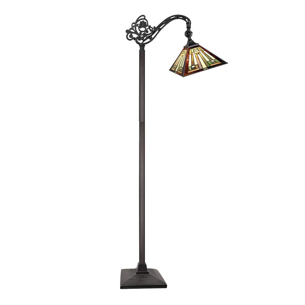 Mission Tiffany-Style 1-Light Blackish Bronze Reading Floor Lamp 11" Shade - 12"