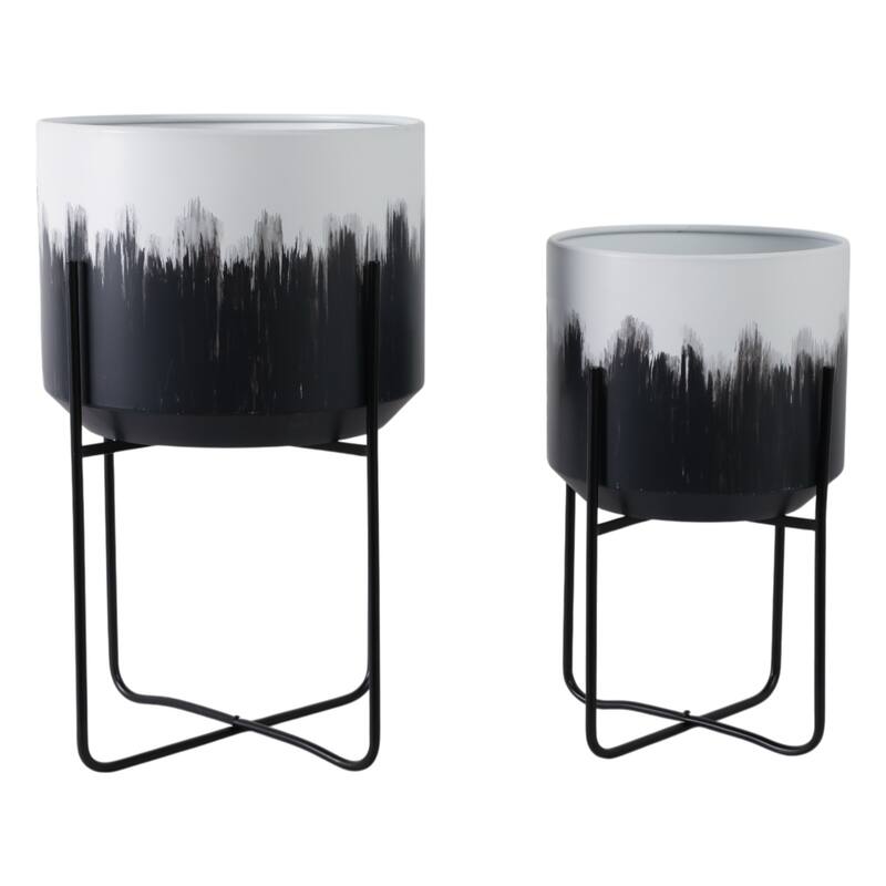 Metal Planters Sleek Modern Stands Decorative Accent Design (Set of 2)