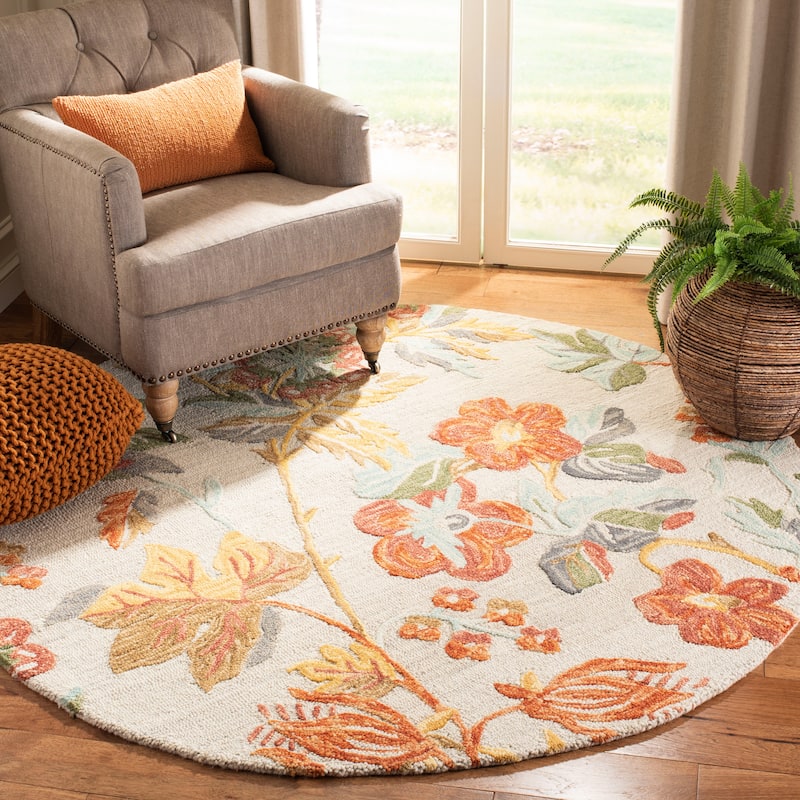 SAFAVIEH Handmade Blossom Roseanna Modern Floral Wool Rug - 6' Round - Grey/Red - Round